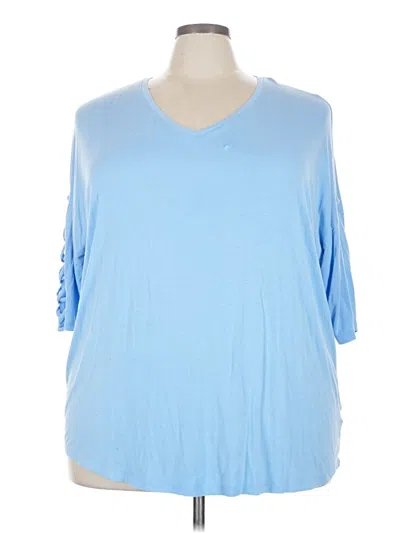 Pre-owned Terra & Sky 3/4 Sleeve Top Blue V-neck Tops