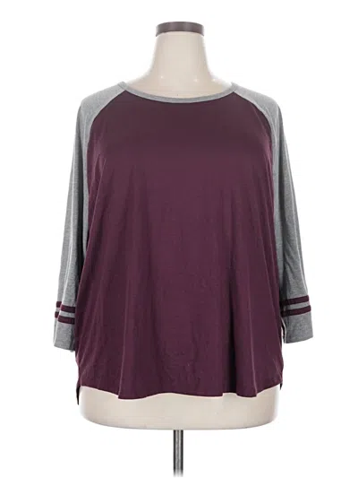 Pre-owned Terra & Sky 3/4 Sleeve Top Burgundy Crew Neck Tops