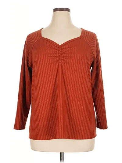 Pre-owned Terra & Sky 3/4 Sleeve Top Burgundy Scoop Neck Tops