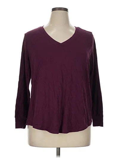 Pre-owned Terra & Sky 3/4 Sleeve Top Burgundy V Neck Tops