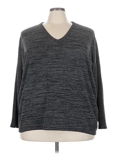 Pre-owned Terra & Sky 3/4 Sleeve Top Gray V-neck Tops