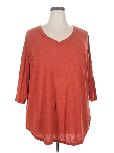 Pre-owned Terra & Sky 3/4 Sleeve Top Orange Scoop Neck Tops