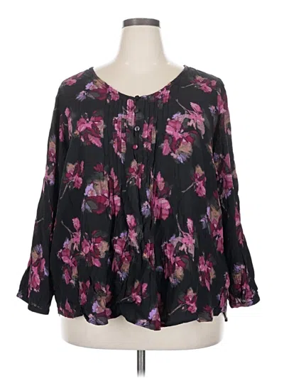 Pre-owned Terra & Sky Long Sleeve Blouse In Black