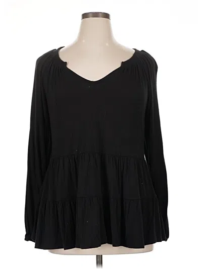 Pre-owned Terra & Sky Long Sleeve Blouse In Black