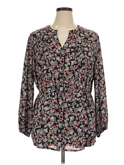 Pre-owned Terra & Sky Long Sleeve Blouse In Black