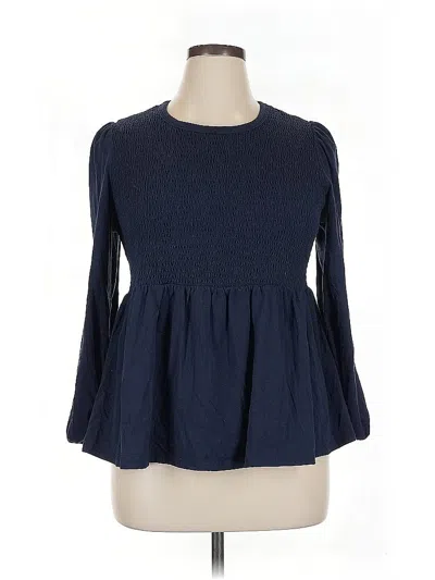 Pre-owned Terra & Sky Long Sleeve Blouse In Blue