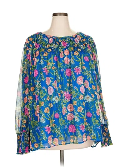 Pre-owned Terra & Sky Long Sleeve Blouse In Blue