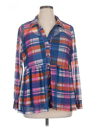 Pre-owned Terra & Sky Long Sleeve Blouse In Blue