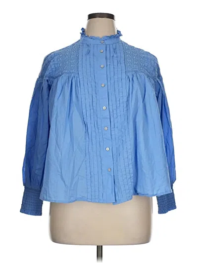 Pre-owned Terra & Sky Long Sleeve Blouse In Blue