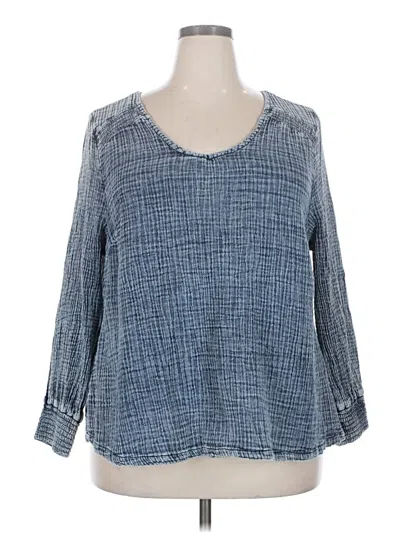 Pre-owned Terra & Sky Long Sleeve Blouse In Blue