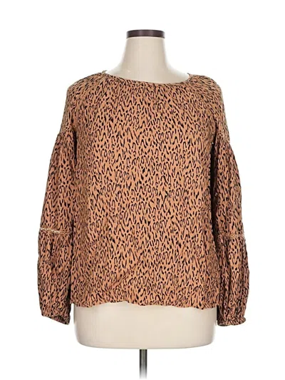 Pre-owned Terra & Sky Long Sleeve Blouse In Brown