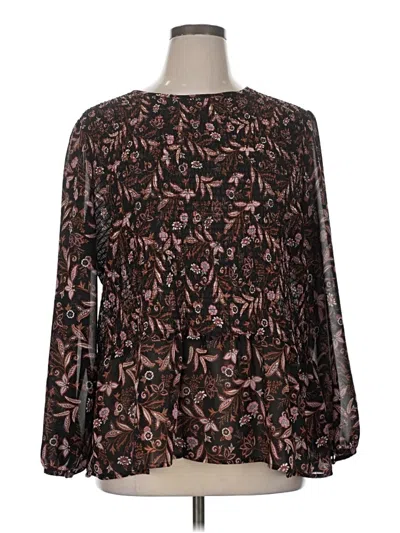 Pre-owned Terra & Sky Long Sleeve Blouse In Brown