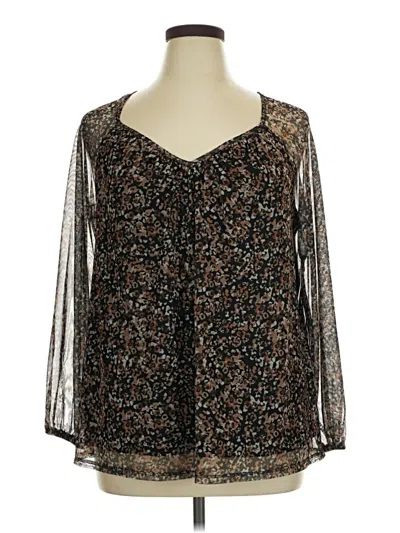 Pre-owned Terra & Sky Long Sleeve Blouse In Brown
