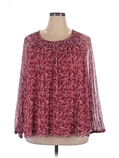 Pre-owned Terra & Sky Long Sleeve Blouse In Burgundy