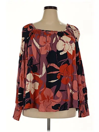 Pre-owned Terra & Sky Long Sleeve Blouse In Burgundy