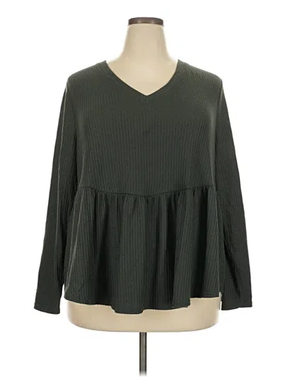 Pre-owned Terra & Sky Long Sleeve Blouse In Green
