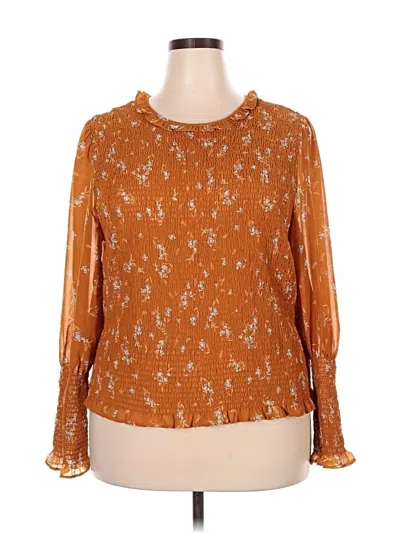 Pre-owned Terra & Sky Long Sleeve Blouse In Orange
