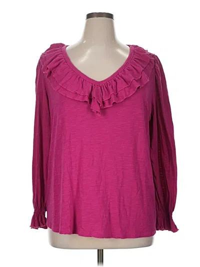 Pre-owned Terra & Sky Long Sleeve Blouse In Pink