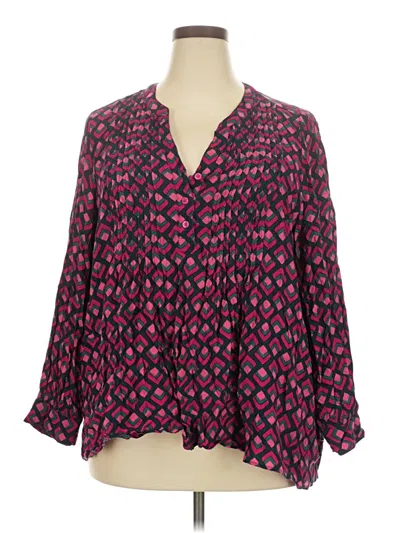 Pre-owned Terra & Sky Long Sleeve Blouse In Purple