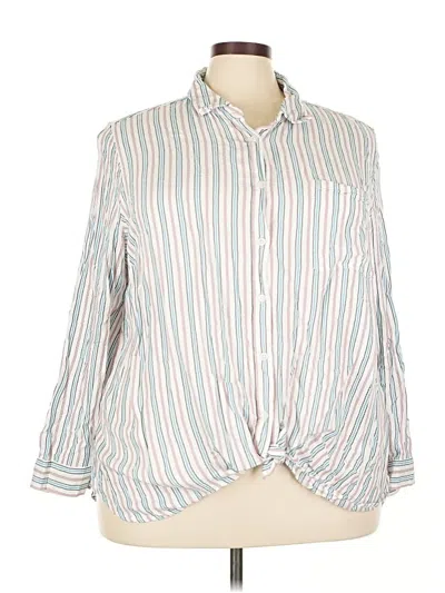 Pre-owned Terra & Sky Long Sleeve Blouse In White