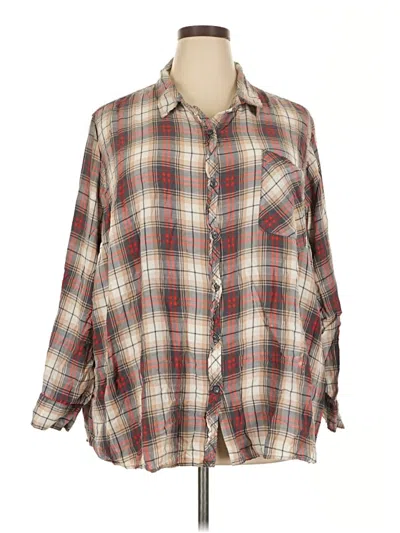 Pre-owned Terra & Sky Long Sleeve Button Down Shirt In Brown