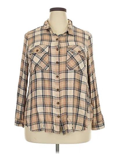 Pre-owned Terra & Sky Long Sleeve Button Down Shirt In Brown