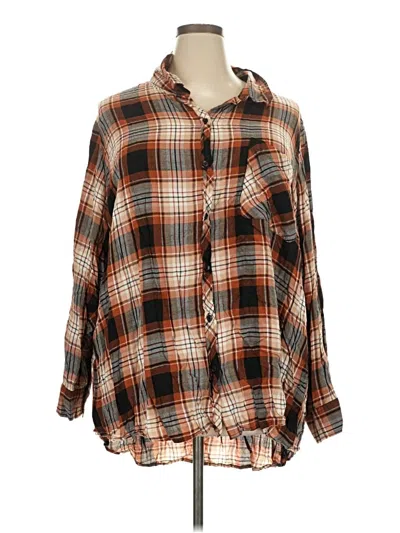 Pre-owned Terra & Sky Long Sleeve Button Down Shirt In Brown