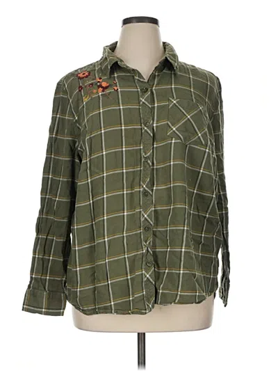 Pre-owned Terra & Sky Long Sleeve Button Down Shirt In Green
