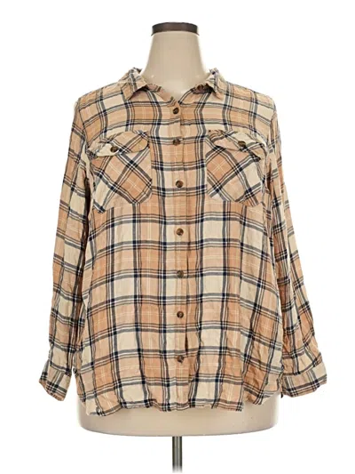 Pre-owned Terra & Sky Long Sleeve Button Down Shirt In Tan