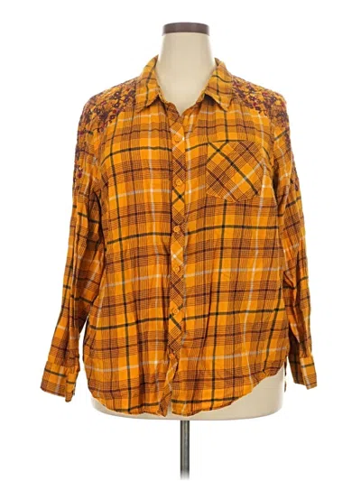 Pre-owned Terra & Sky Long Sleeve Button Down Shirt In Yellow