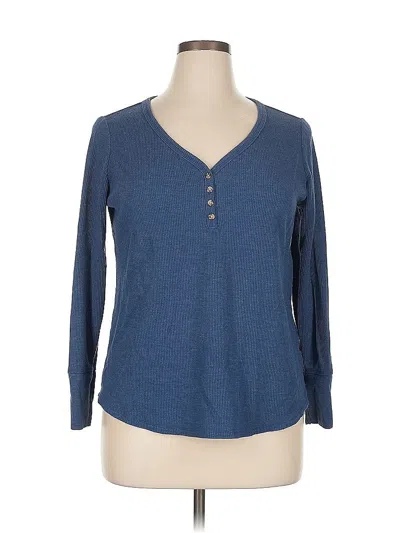 Pre-owned Terra & Sky Long Sleeve Henley Shirt In Blue
