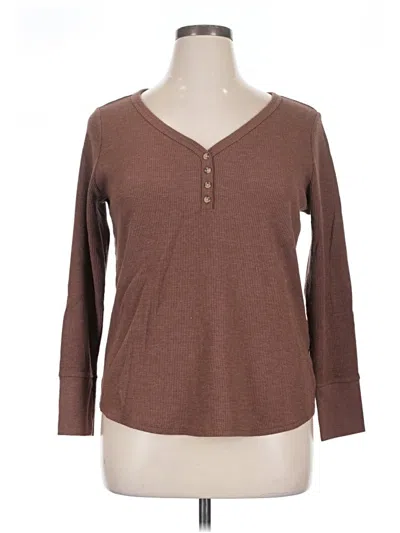 Pre-owned Terra & Sky Long Sleeve Henley Shirt In Brown