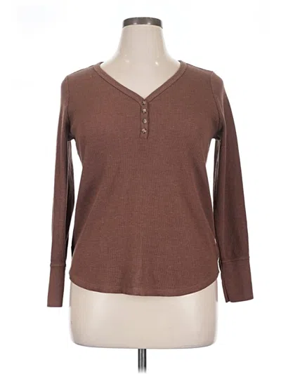 Pre-owned Terra & Sky Long Sleeve Henley Shirt In Brown