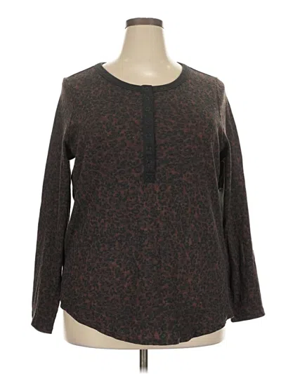 Terra & Sky Long Sleeve Henley Shirt In Brown
