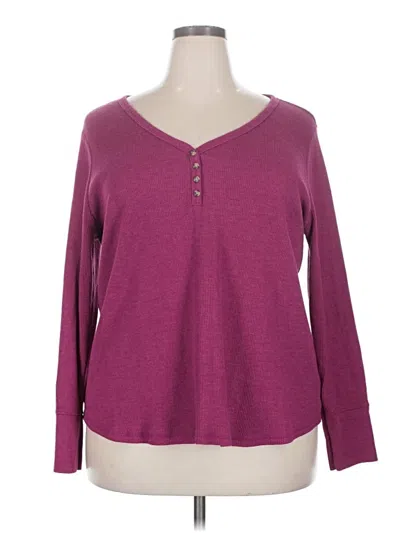 Pre-owned Terra & Sky Long Sleeve Henley Shirt In Burgundy