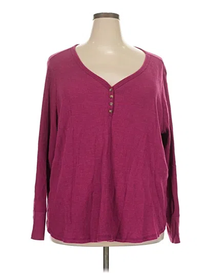 Pre-owned Terra & Sky Long Sleeve Henley Shirt In Burgundy