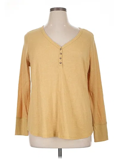 Pre-owned Terra & Sky Long Sleeve Henley Shirt In Gold