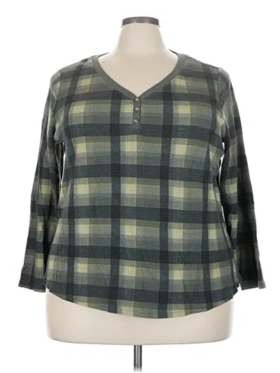 Pre-owned Terra & Sky Long Sleeve Henley Shirt In Green