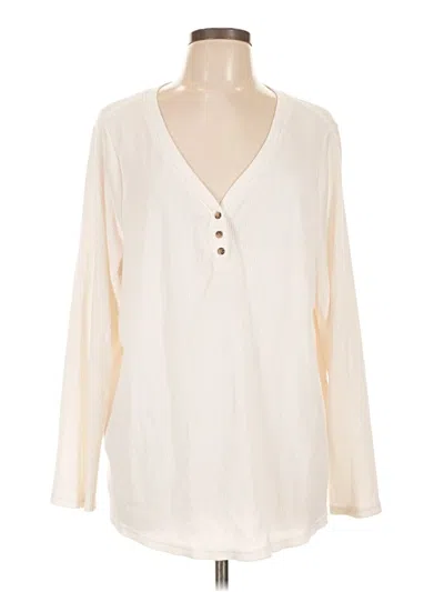 Pre-owned Terra & Sky Long Sleeve Henley Shirt In Ivory