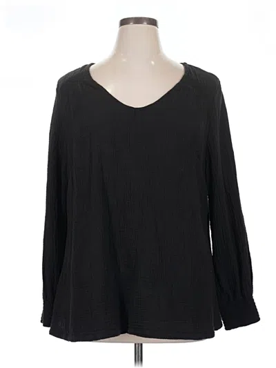 Pre-owned Terra & Sky Long Sleeve Top Black V-neck Tops