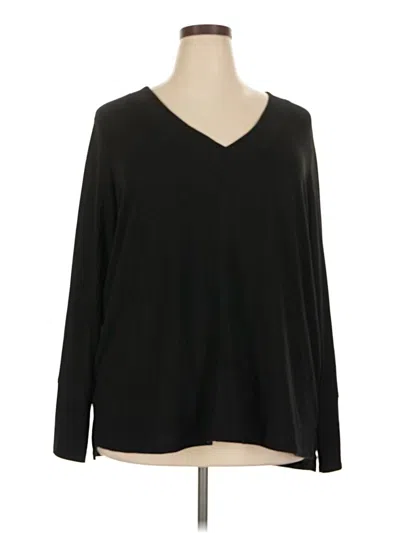 Pre-owned Terra & Sky Long Sleeve Top Black V-neck Tops