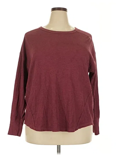 Pre-owned Terra & Sky Long Sleeve Top Burgundy Crew Neck Tops