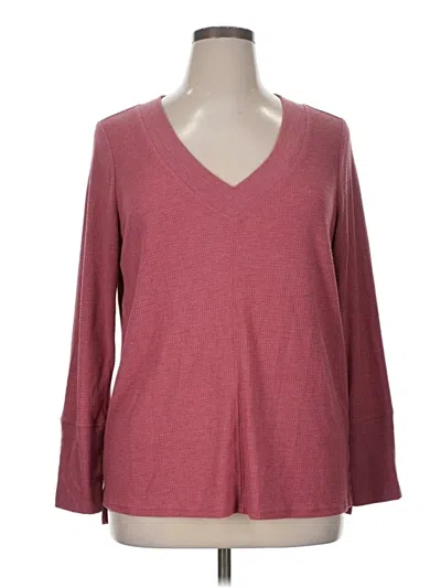 Pre-owned Terra & Sky Long Sleeve Top Burgundy V-neck Tops