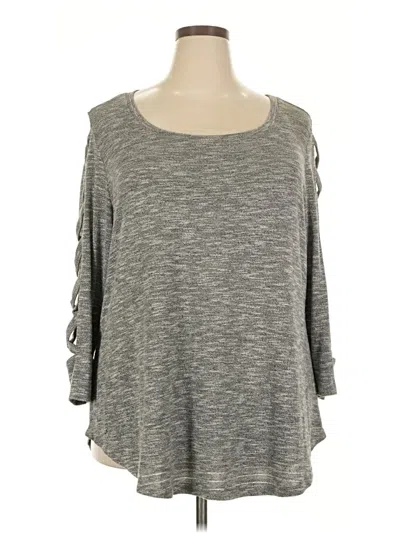 Pre-owned Terra & Sky Long Sleeve Top Gray Cold Shoulder Neckline Tops