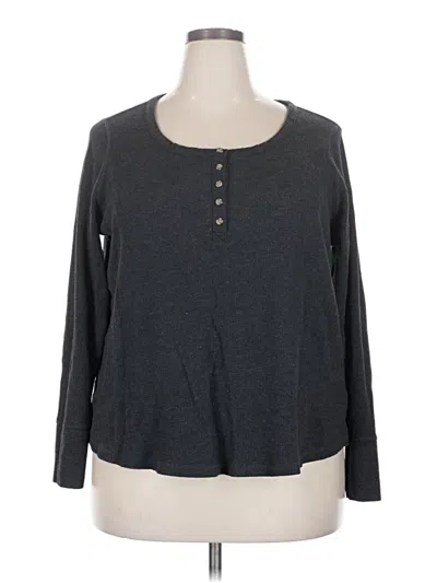 Pre-owned Terra & Sky Long Sleeve Top Gray Crew Neck Tops
