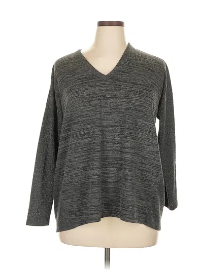 Pre-owned Terra & Sky Long Sleeve Top Gray V Neck Tops