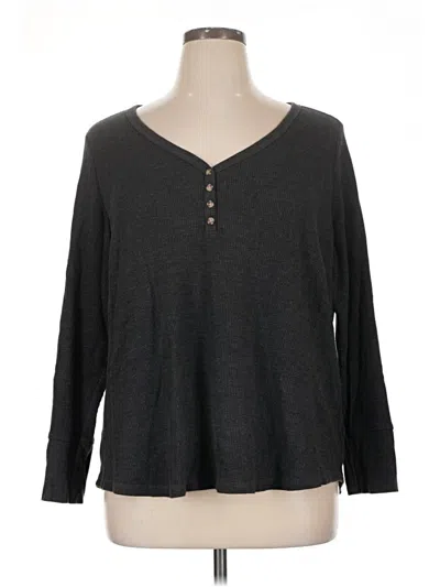 Pre-owned Terra & Sky Long Sleeve Top Gray V-neck Tops