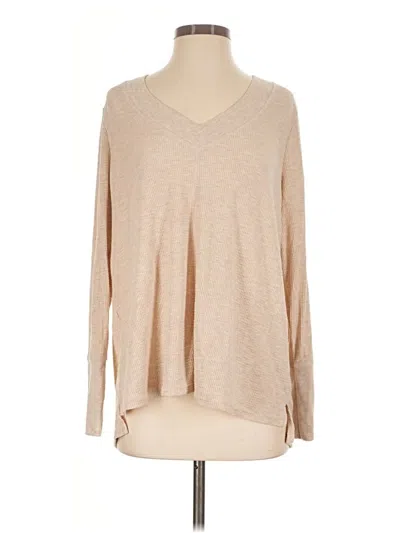 Pre-owned Terra & Sky Long Sleeve Top Tan V-neck Tops