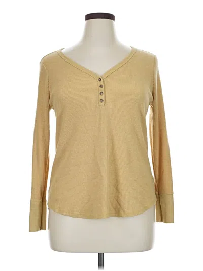 Pre-owned Terra & Sky Long Sleeve Top Tan V-neck Tops