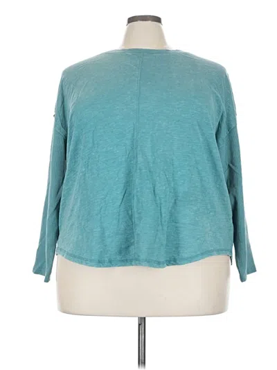 Pre-owned Terra & Sky Long Sleeve Top Teal Boatneck Tops